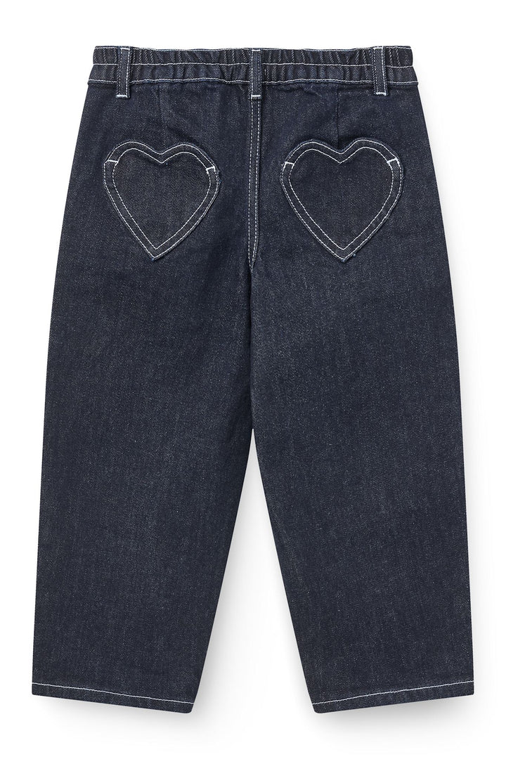 Økologiske Ballon Denim Bukser m. Hjerte Baglommer - Raw Denim