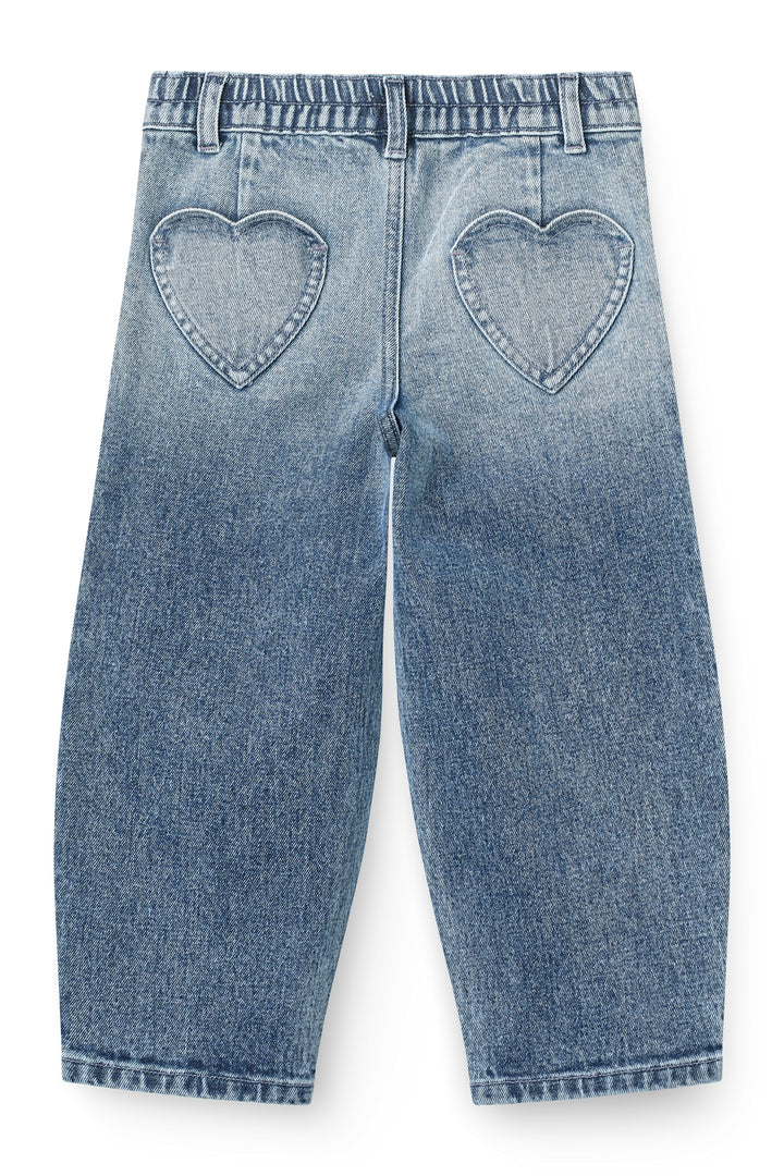 Økologiske Ballon Denim Bukser m. Hjerte Baglommer - Block Spray