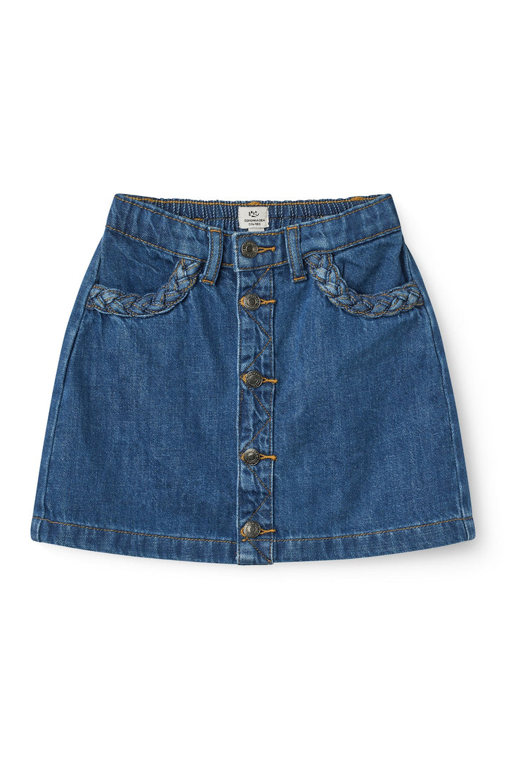 Denimnederdel m. Flettede Detaljer - Indigo Blue Wash
