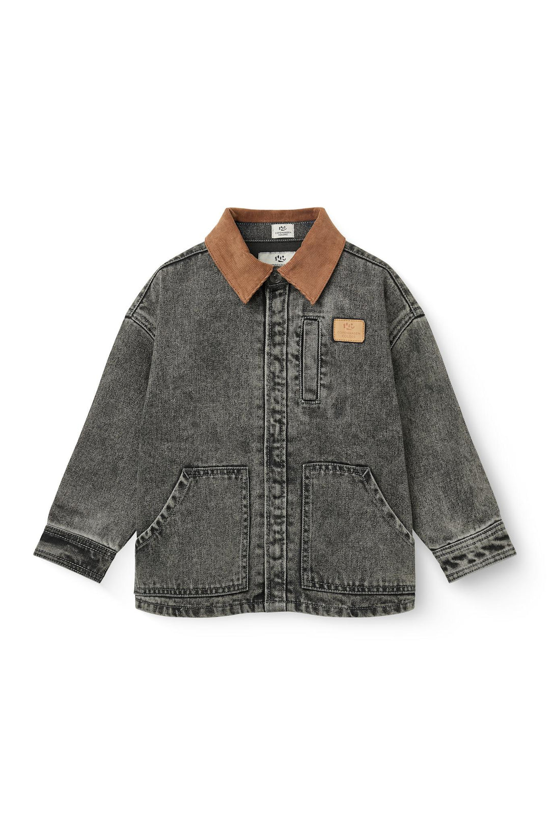 Denim Jakke m. Lining & Fløjls Krave - Washed Dk. Grey Brown w. Dk Brown Corduroy Collar