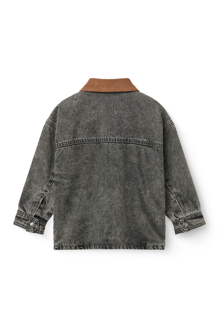Denim Jakke m. Lining & Fløjls Krave - Washed Dk. Grey Brown w. Dk Brown Corduroy Collar