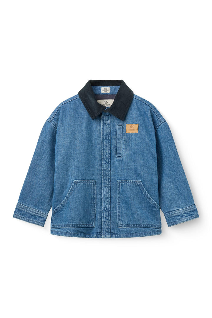 Denim Jakke m. Lining & Fløjls Krave - Indigo Blue Washed w. Navy Blazer Corduroy