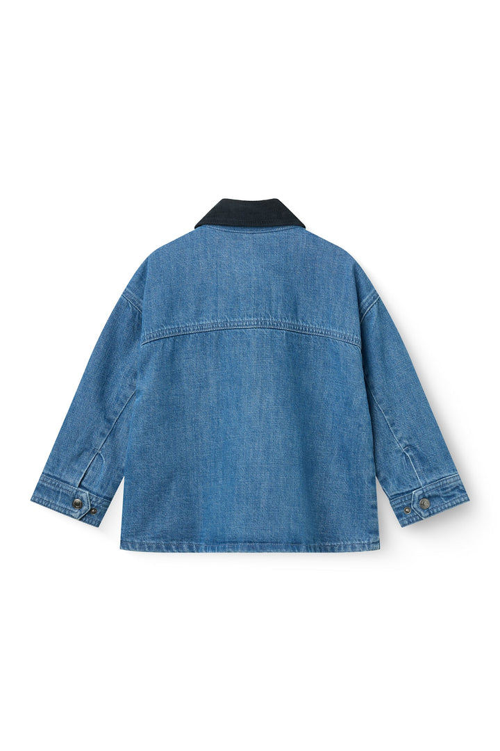 Denim Jakke m. Lining & Fløjls Krave - Indigo Blue Washed w. Navy Blazer Corduroy