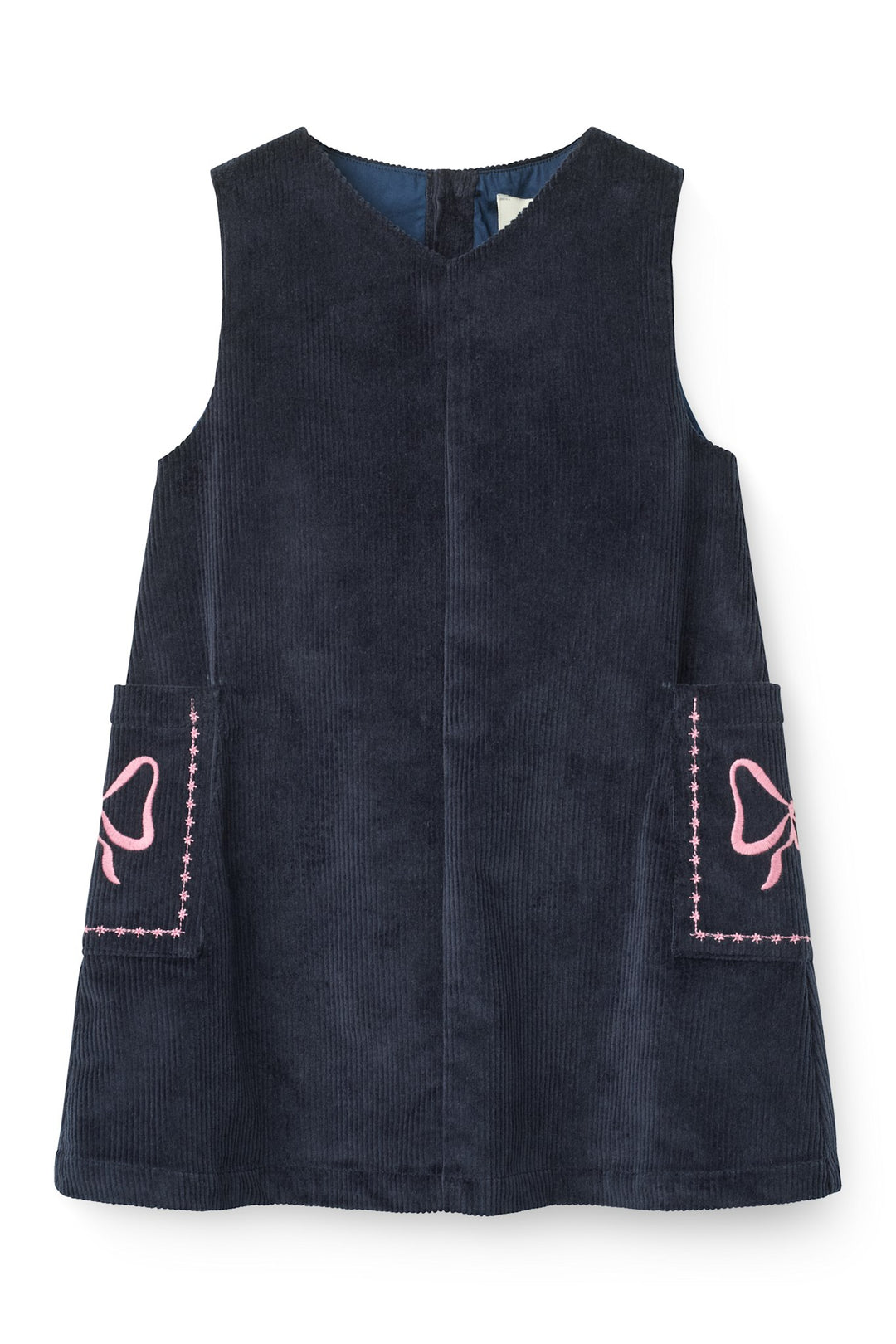 Fløskjole m. Broderi - Navy