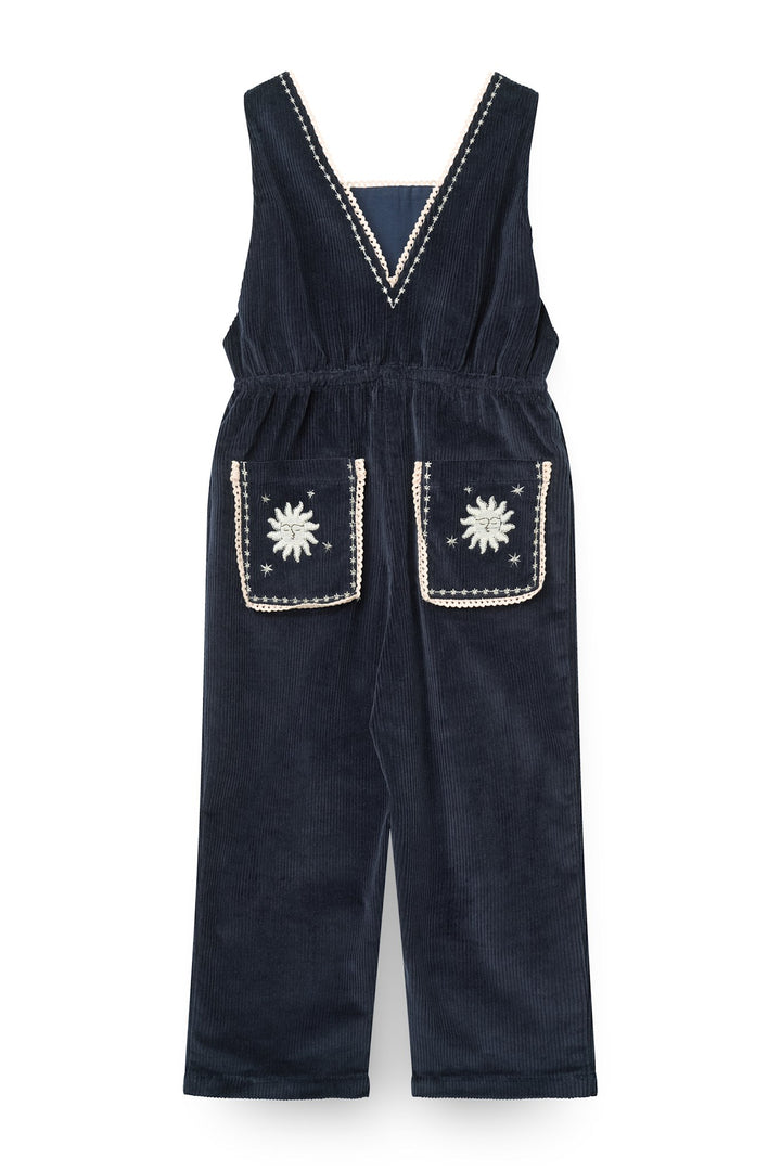 Fløjls Heldragt m. Broderi - Navy