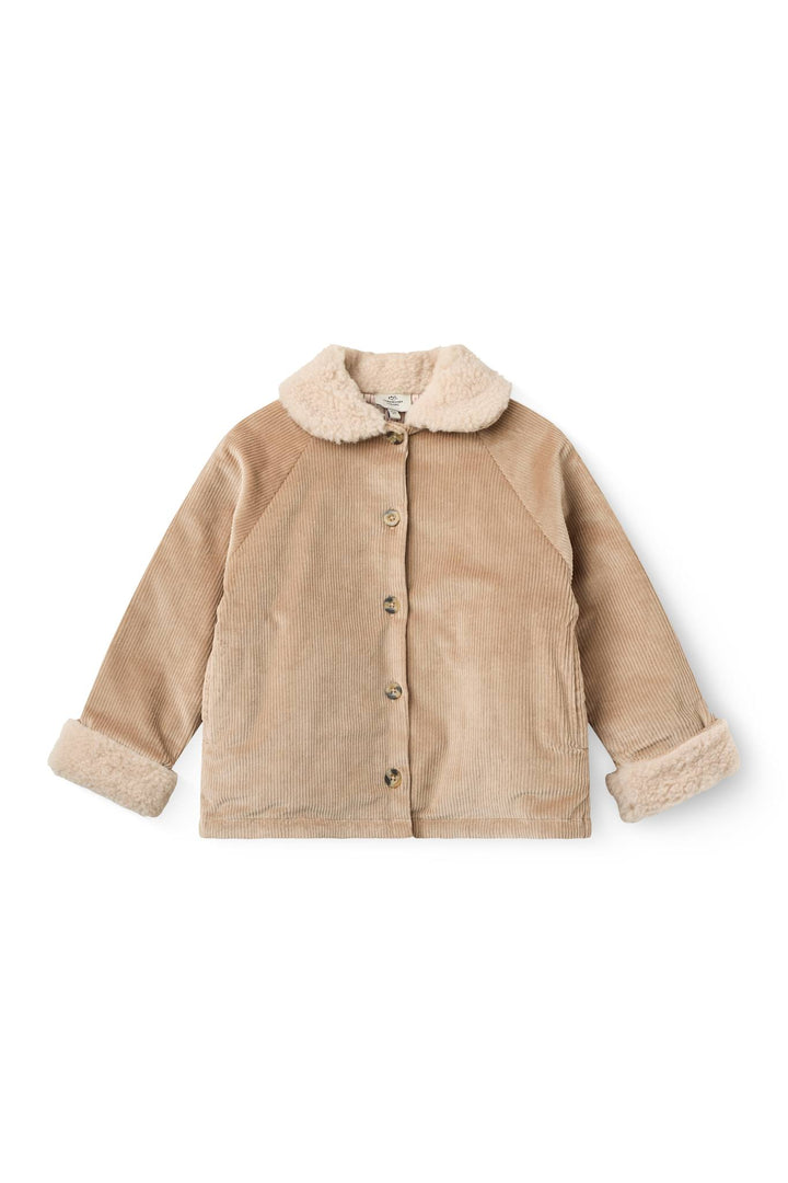 Fløjlsjakke m. Teddy Krave - Beige