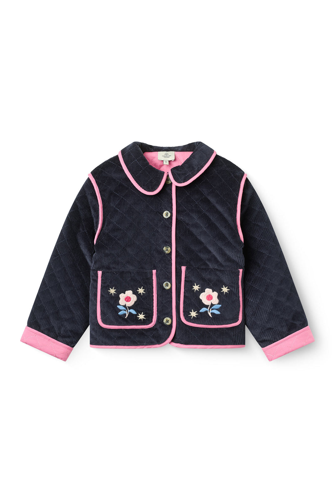 Quilted Fløjlsjakke m. Broderi - Navy