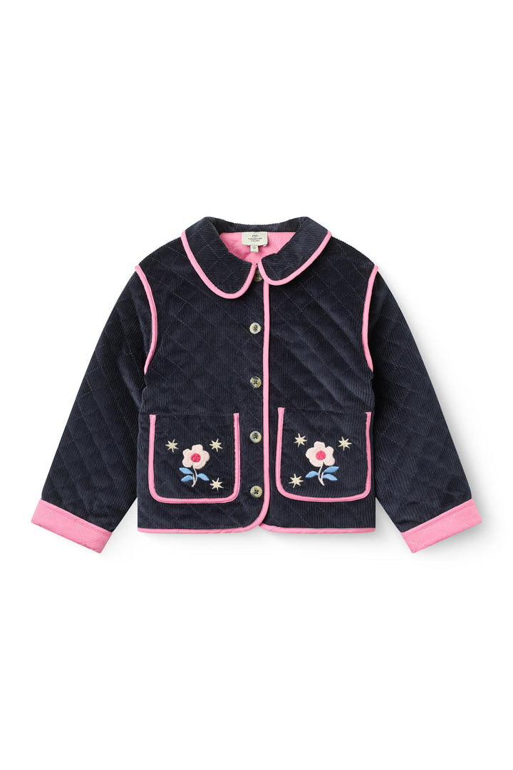 Quilted Fløjlsjakke m. Broderi - Navy