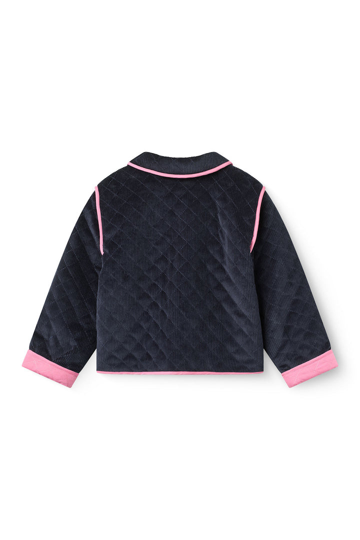 Quilted Fløjlsjakke m. Broderi - Navy