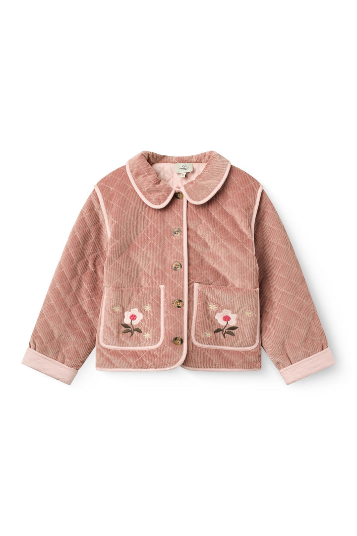 Quilted Fløjlsjakke m. Broderi - Winter Rose