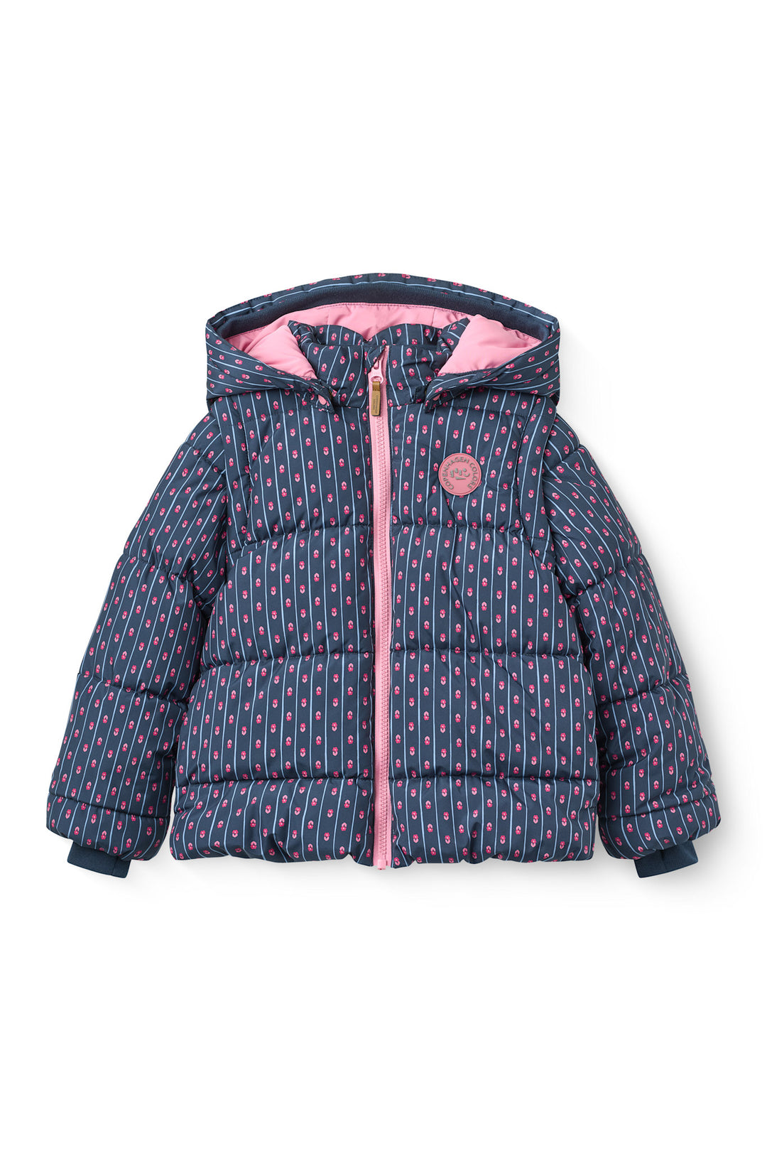 2 i 1 Dynejakke m. Aftagelig Ærme - Navy Flower Aop