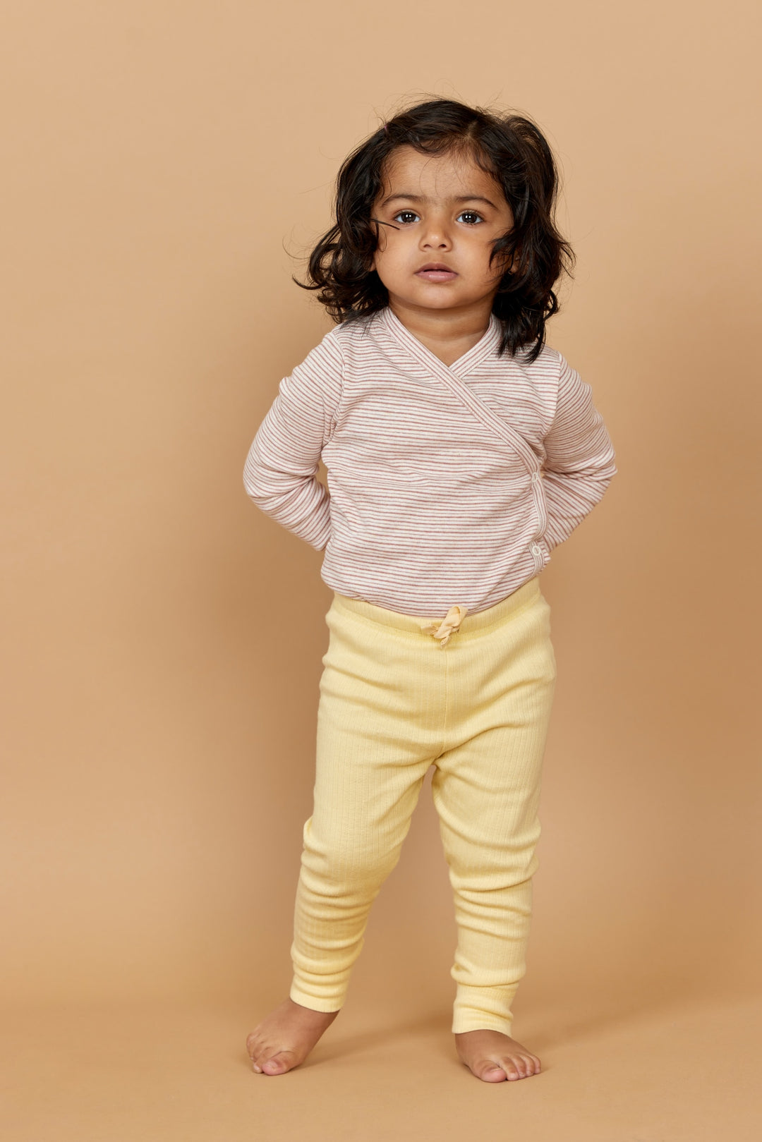 LEGGINGS I RIB JERSEY MED SNØRE - PALE YELLOW