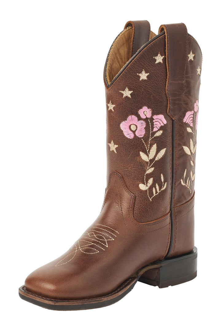 Cowboy Støvle m. Blomster Broderi - Dk. Brown