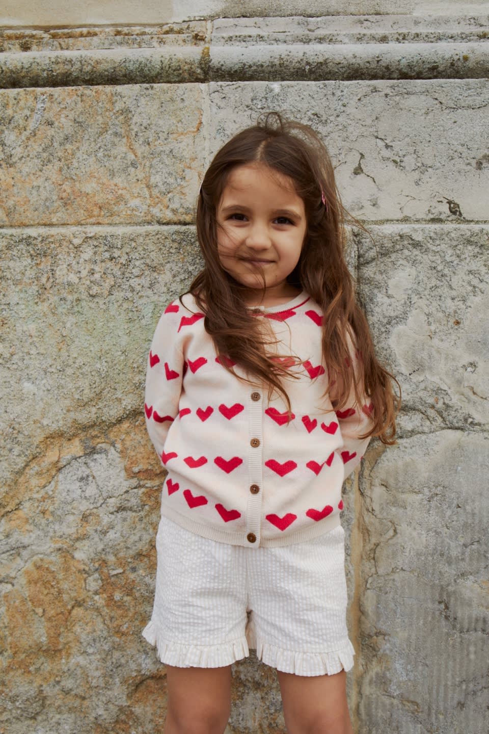 STRIKKET HJERTE CARDIGAN - BERRY COMB