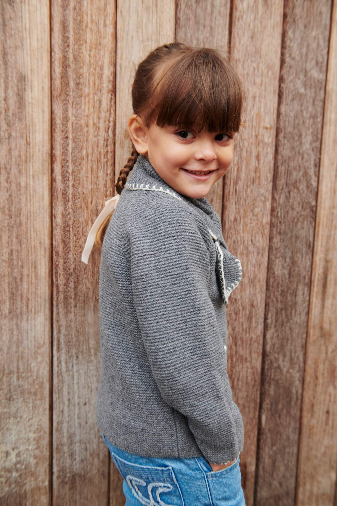 LAMMEULDS CARDIGAN M KRAVE - DK GREY/CREAM COMB.