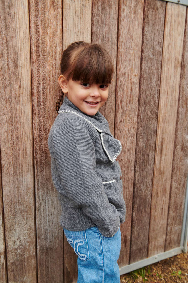 LAMMEULDS CARDIGAN M KRAVE - DK GREY/CREAM COMB.