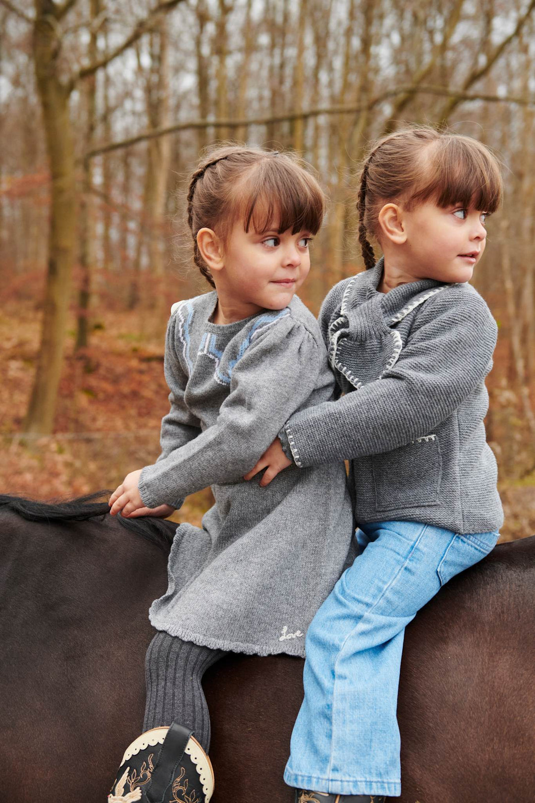 CASHMERE BLUSE M KRAVE - DK GREY/BLUE COMB.