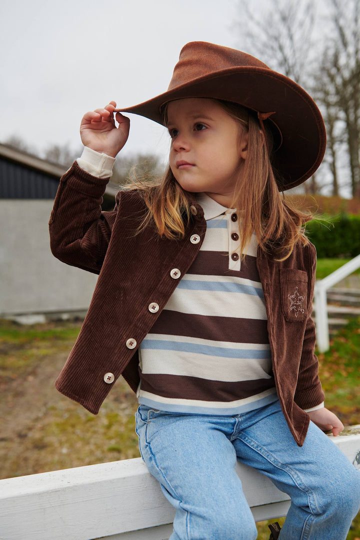 STRIBET POLO MED LANGE ÆRMER - DUSTY BLUE COMBI