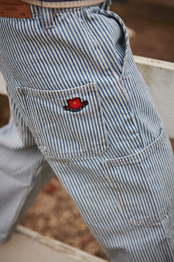 STRIBET DENIM CARGO BUKS M. JUSTERBAR TALJE - DENIM BLUE STRIPE