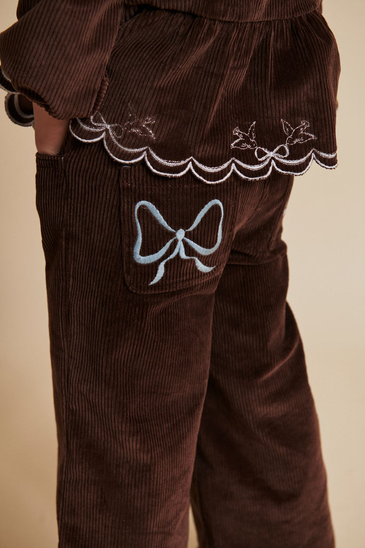 SKJORTE I FLØJL M PUFF ÆRME OG BRODERI - DK BROWN COMB