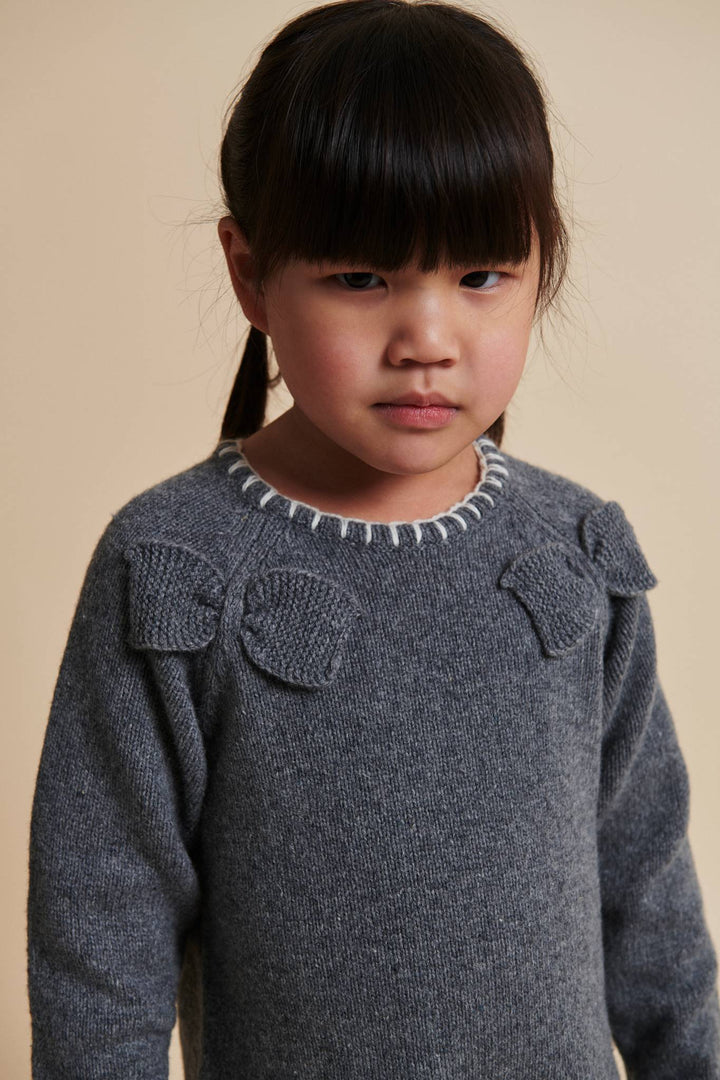 LAMMEULD KJOLE MED SLØJFE - DK GREY/CREAM COMB.