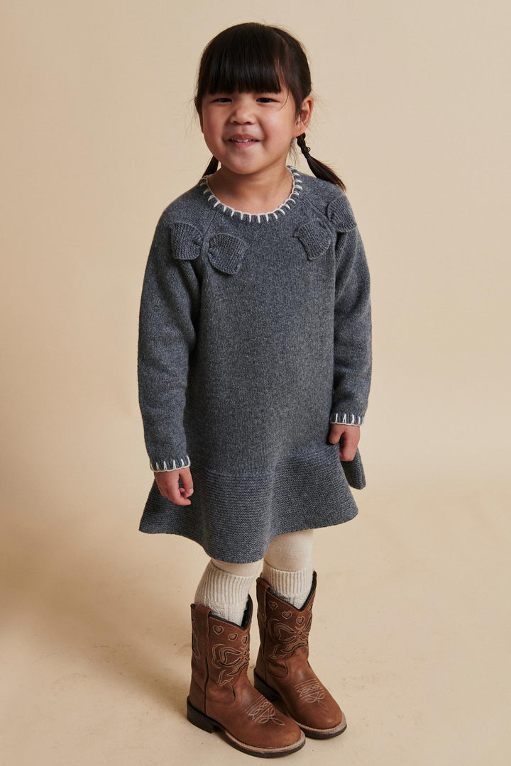 LAMMEULD KJOLE MED SLØJFE - DK GREY/CREAM COMB.