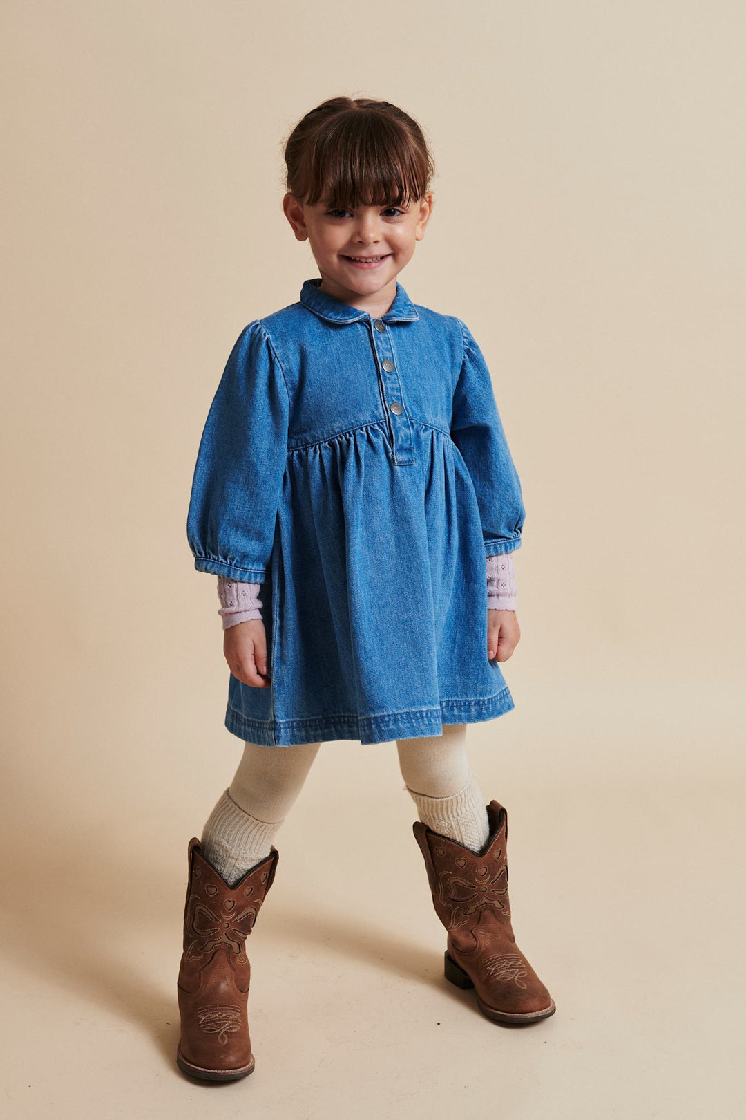 DENIM KJOLE M PUFF ÆRMER - INDIGO BLUE WASHED
