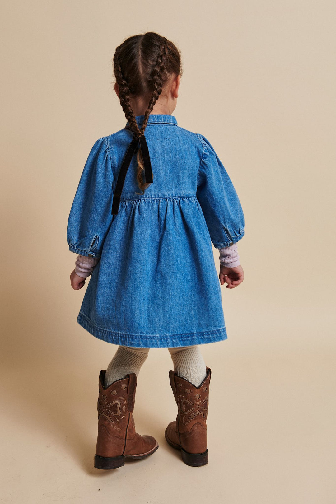 DENIM KJOLE M PUFF ÆRMER - INDIGO BLUE WASHED