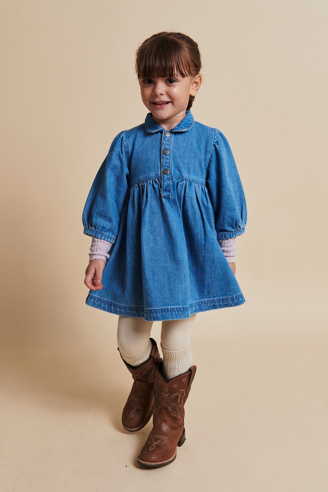 DENIM KJOLE M PUFF ÆRMER - INDIGO BLUE WASHED