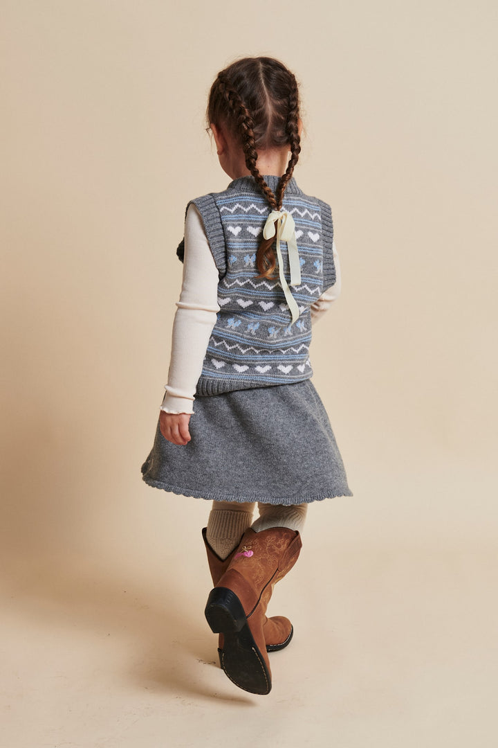 CASHMERE MØNSTERET VEST - DK GREY COMB