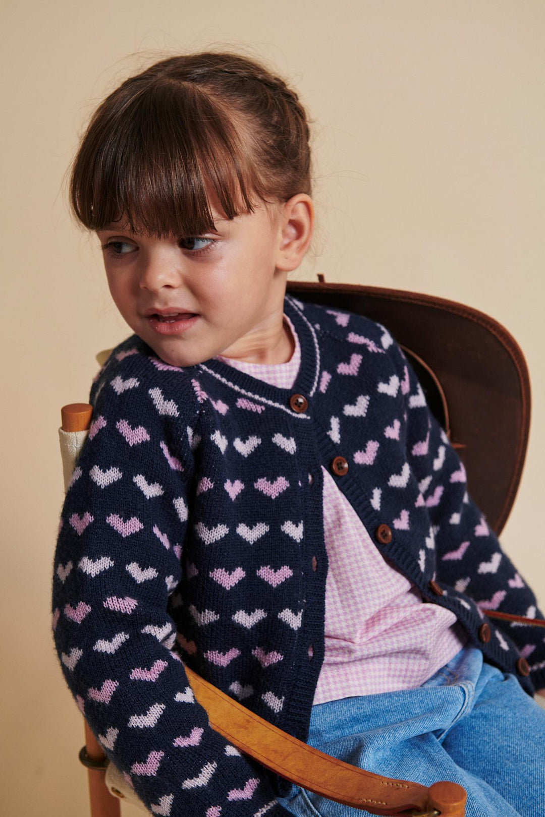HJERTE CARDIGAN I MERINOULD - NAVY/BUBBLEGUM COMB