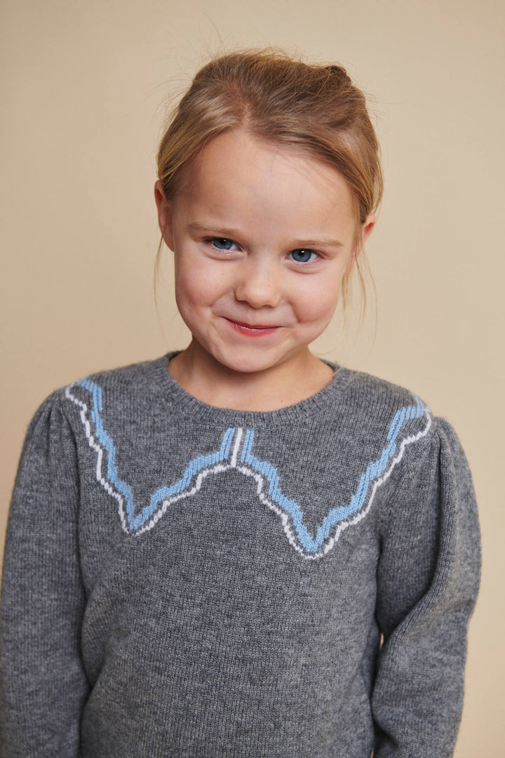 CASHMERE BLUSE M KRAVE - DK GREY/BLUE COMB.