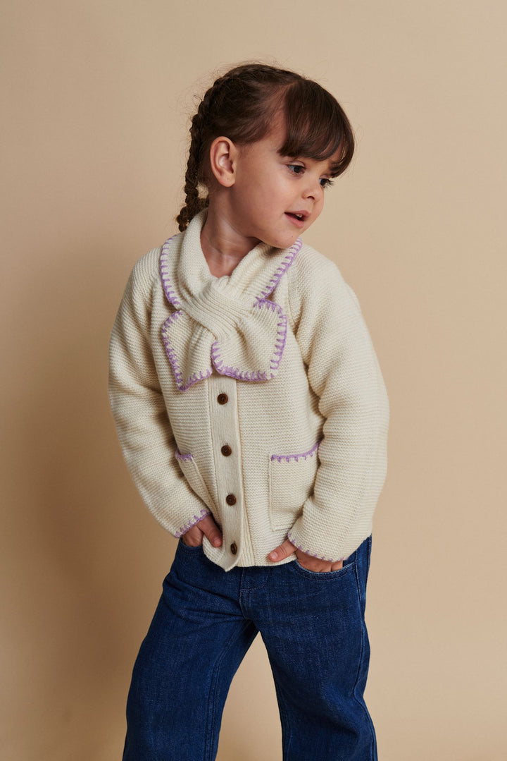 LAMMEULDS CARDIGAN M KRAVE - CREAM/LAVENDER COMB