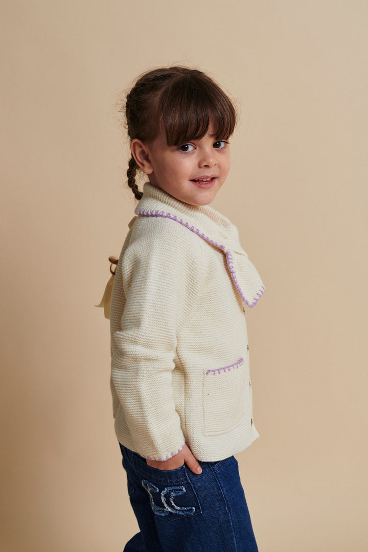 LAMMEULDS CARDIGAN M KRAVE - CREAM/LAVENDER COMB