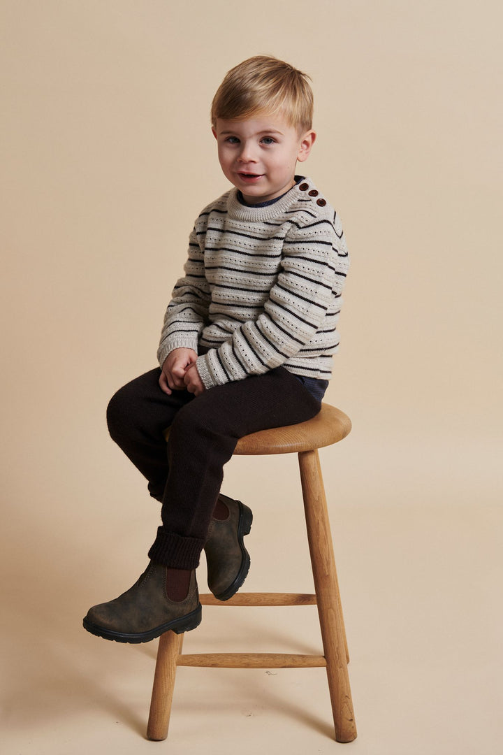 BLUSE M. HULMØNSTER I MERINOULD - PALE CREAM MEL./DK BROWN COMB