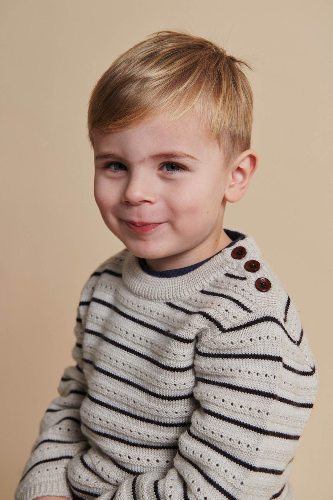 BLUSE M. HULMØNSTER I MERINOULD - PALE CREAM MEL./DK BROWN COMB
