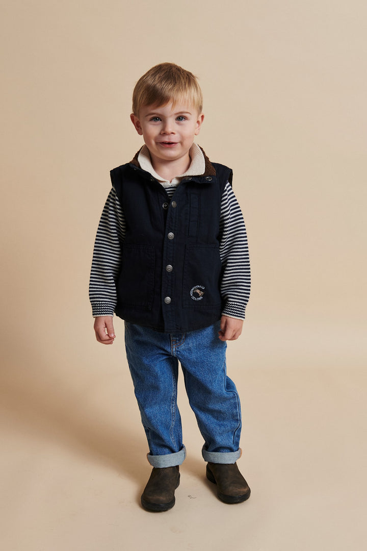 TWILL VEST W. SHERPA COLLAR - NAVY