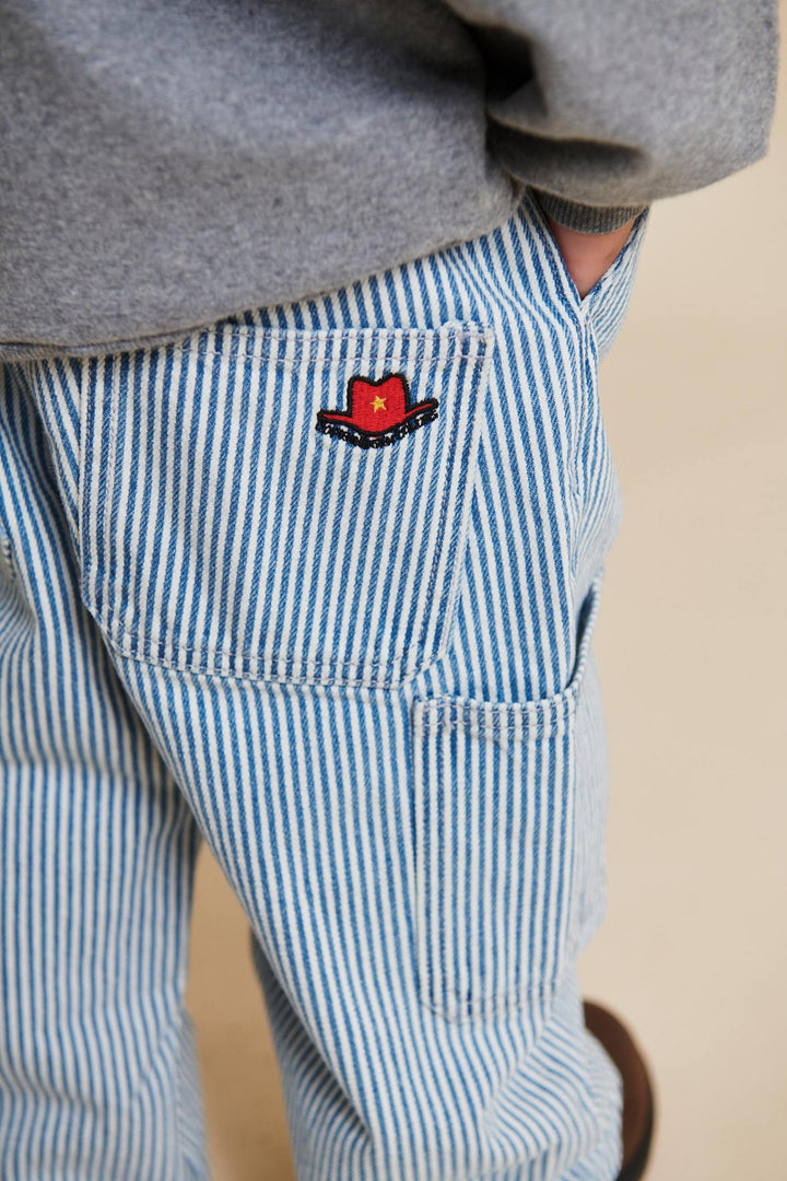 STRIBET DENIM CARGO BUKS M. JUSTERBAR TALJE - DENIM BLUE STRIPE