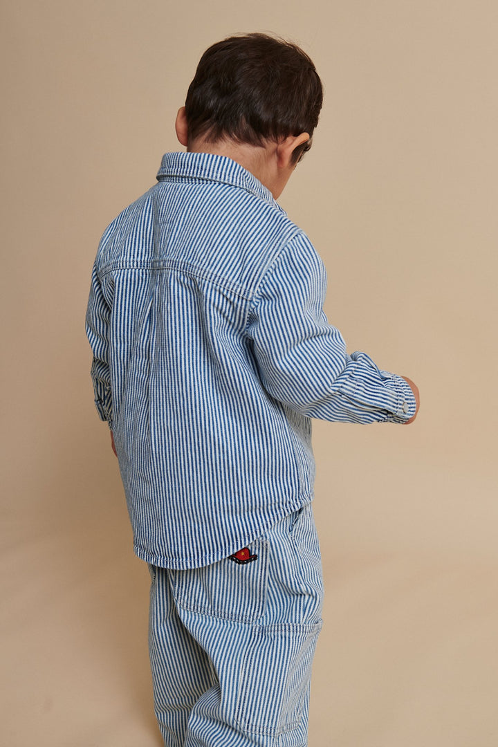 STRIBET DENIM CARGO BUKS M. JUSTERBAR TALJE - DENIM BLUE STRIPE