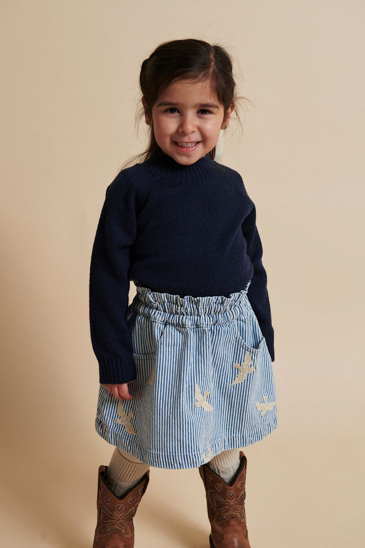 STRIBET DENIM NEDERDEL M BRODERI - DENIM BLUE STRIPE