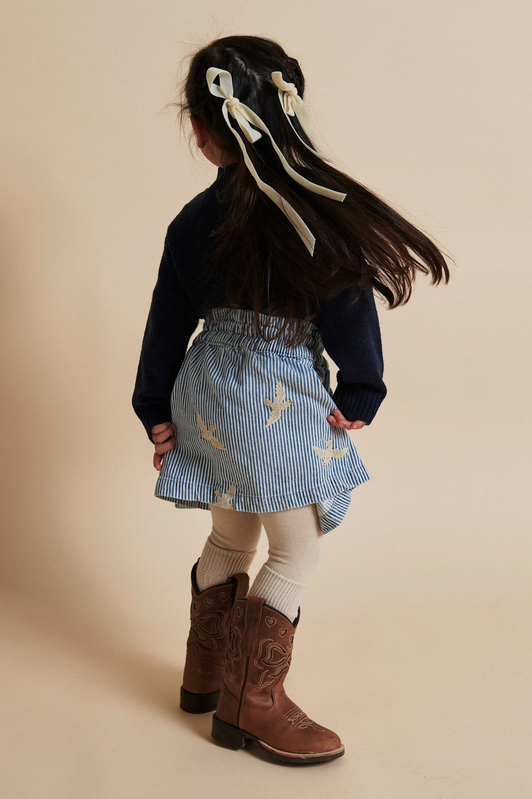 STRIBET DENIM NEDERDEL M BRODERI - DENIM BLUE STRIPE