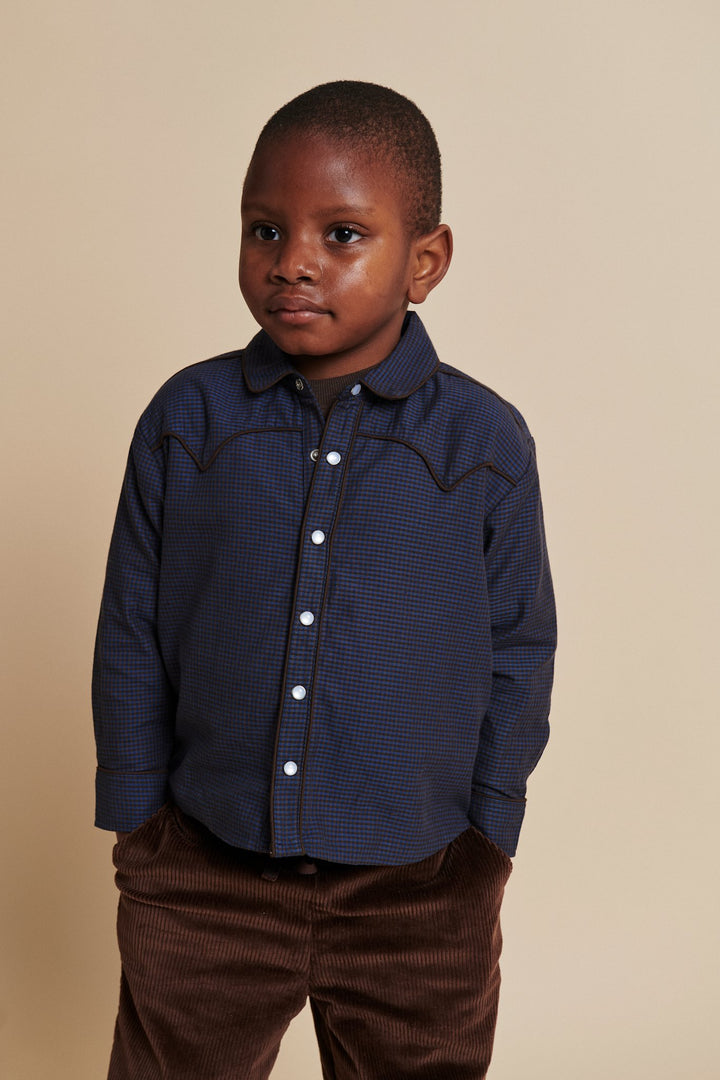 TERNET COWBOY SKJORTE - BROWN BLUE CHECK COMB