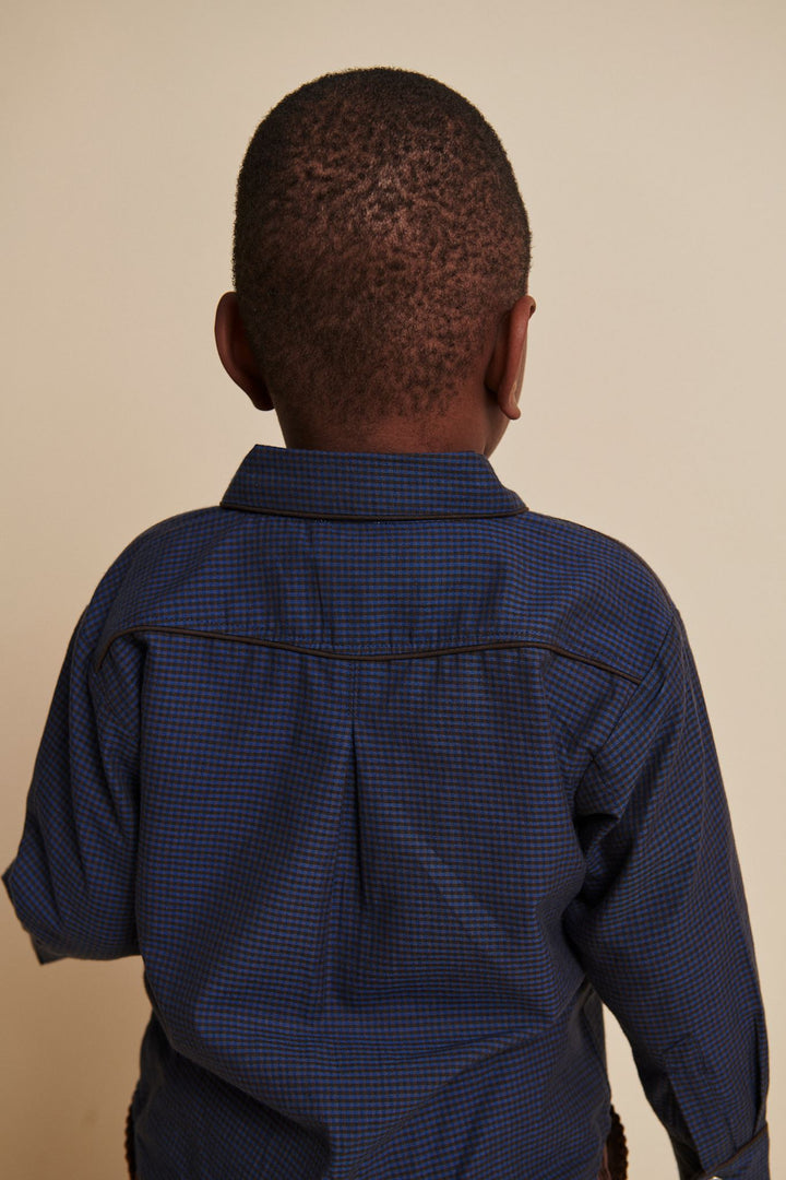 TERNET COWBOY SKJORTE - BROWN BLUE CHECK COMB