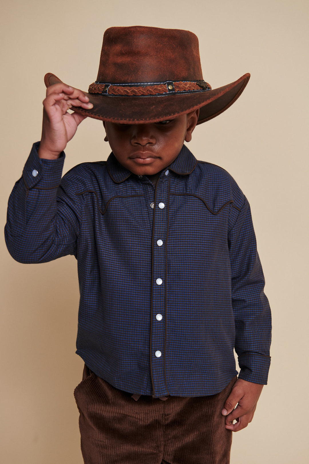 TERNET COWBOY SKJORTE - BROWN BLUE CHECK COMB