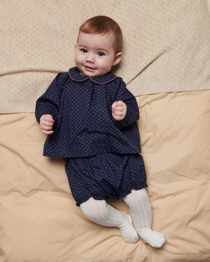 Printet Baby Sæt m. Bluse & Bloomers - Navy Flower Aop