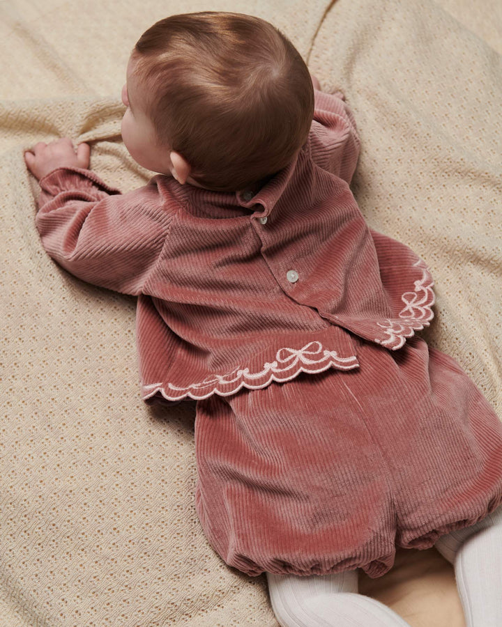 Babt Sæt i Fløjl m. Broderi Detalje - Winter Rose