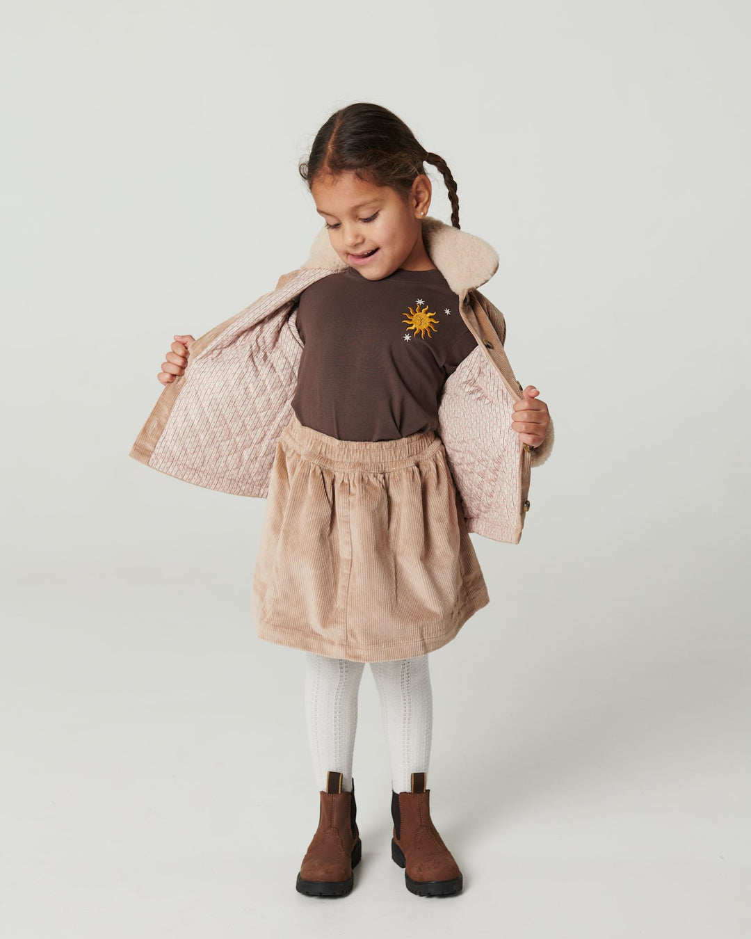 L/Æ T-Shrit m. Broderi - Dk. Brown