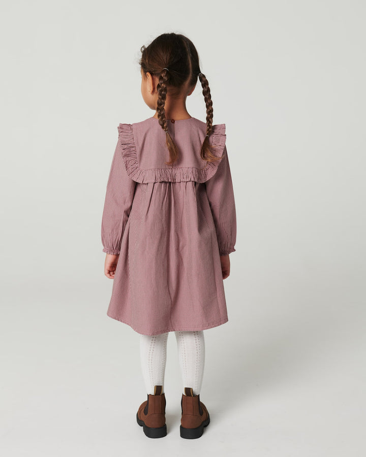 Langærmet kjole med broderi - WINTER ROSE CHECK COMB