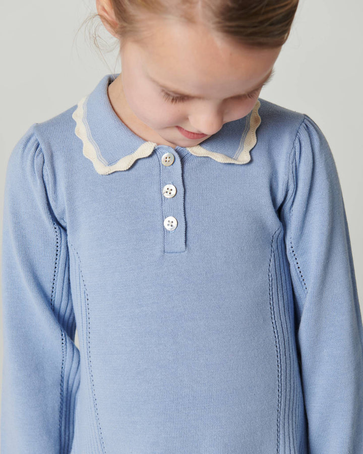 Strikket A-Shape Kjole m. Krave - Endless Blue Comb.