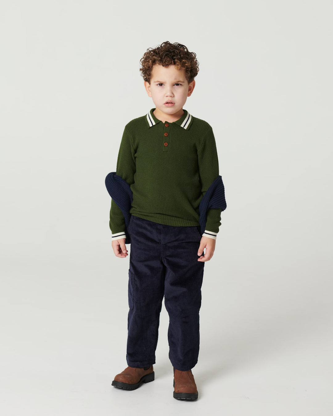 Strikket Vaffelstruktur Polo - Dk. Green Comb.